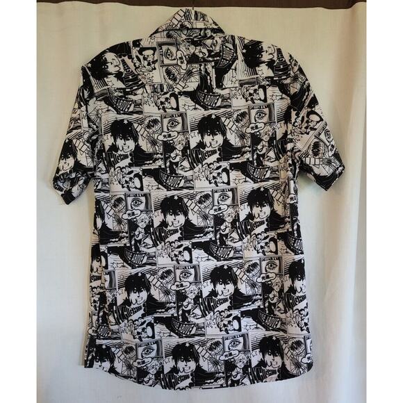 Anime Japanese Comic Strip Manga Graphic Art button up Short Sleeve Shirt Small - Picture 9 of 9